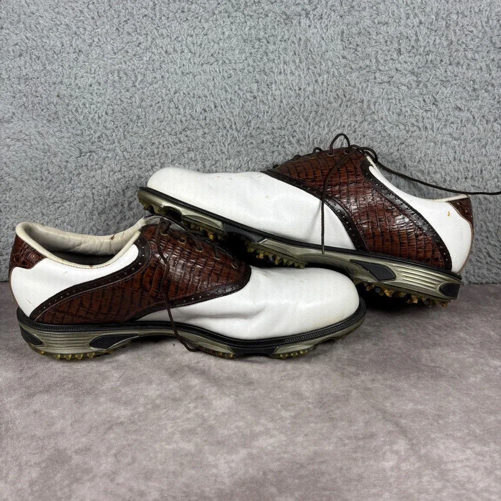 FootJoy Golf Shoes Mens 13 White Brown DryJoys Tour 53612 Croc Saddle Spiked